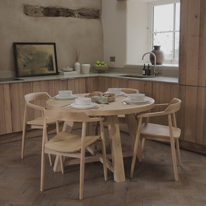 Charlotte Whitewash Round Dining Table Set - 4 Seater - Carter Dining Armchairs - Whitewash Oak Legs - Laura James 