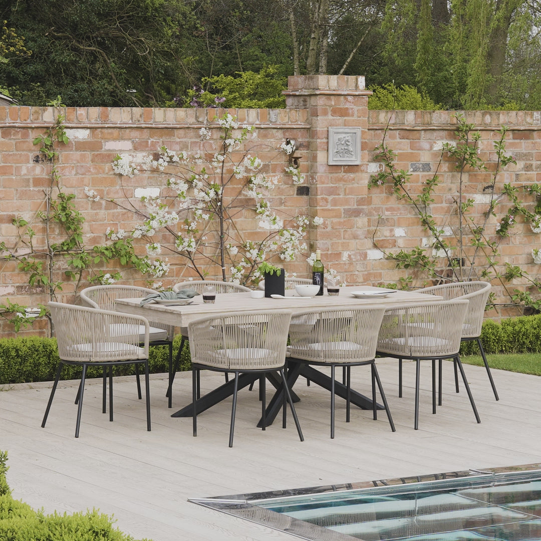 Amelia Whitewash wood Garden dining table - black metal legs - Laura James
