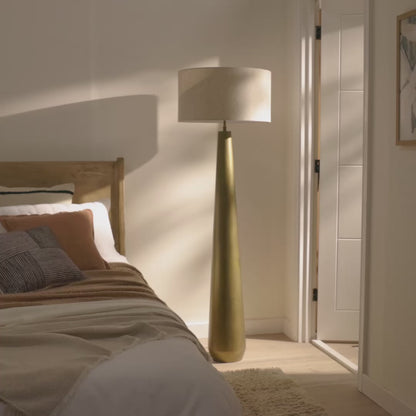 Foxcote 129cm Gold Metal Floor Lamp Base with Coningsby 40cm Shade - Snow White - Laura James 