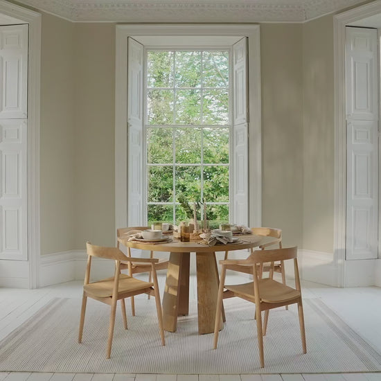 Farren 120cm Whitewash Oak Round Dining Table Set - 4 Seater - Carter Dining  Whitewash Armchair - Laura James