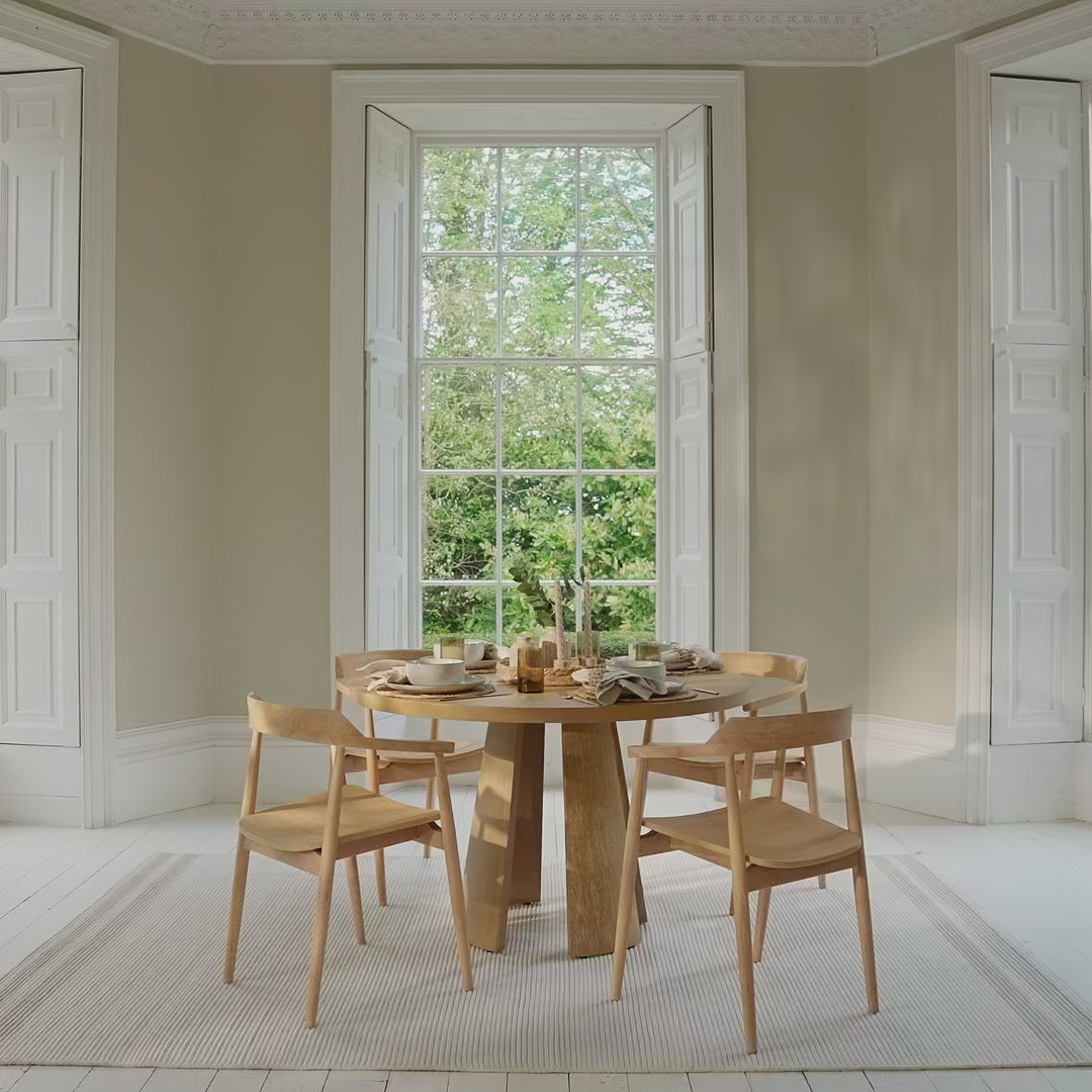 Farren 120cm Whitewash Oak Round Dining Table Set - 4 Seater - Carter Dining  Whitewash Armchair - Laura James