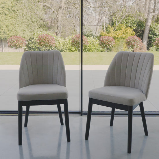 Chloe Soft Beige Dining Chairs - Set of 2 - Black Legs - Laura James 