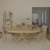 Amelia Whitewash Oval Extending Dining Table Set - 4 Seater - Nolan Fawn Linen Dining Chairs - Whitewash Oak Legs - Laura James