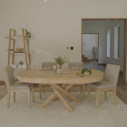 Amelia Whitewash Oval Extending Dining Table Set - 4 Seater - Nolan Fawn Linen Dining Chairs - Whitewash Oak Legs - Laura James