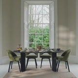 Imogen 190cm Black Mango Wood Dining Table Set  - 6 Seater - Marilyn Moss Green Dining Chairs - Black Legs - Laura James