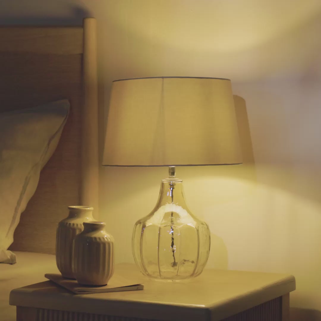 Midford Glass Lamp with Coningsby Taupe Shade - 30cm - Laura James