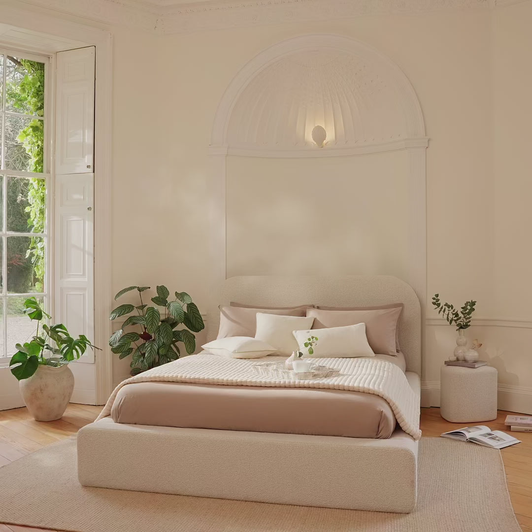 Farrah King Ottoman Bed - Oat Boucle - Laura James