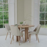 Imogen 120cm Chalked Mangowood Round Dining Table Set - 4 Seater - Freya Sand Dining Chairs - Chalked Mangowood Legs - Laura James