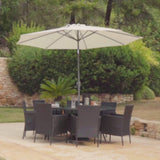 8 Seater Rattan Round Dining Set with Parasol - Grey - Rattan Garden Furniture - Laura James