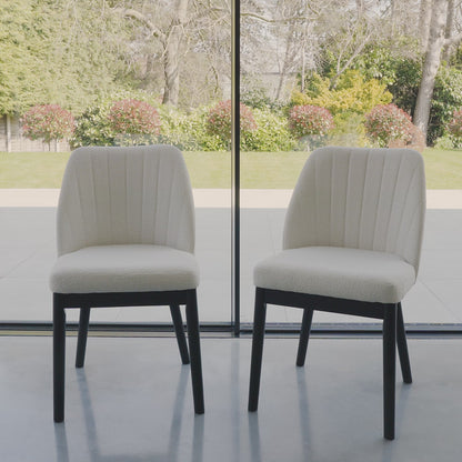 Chloe Light Beige Boucle Dining Chairs - Set of 2 - Black Legs - Laura James 