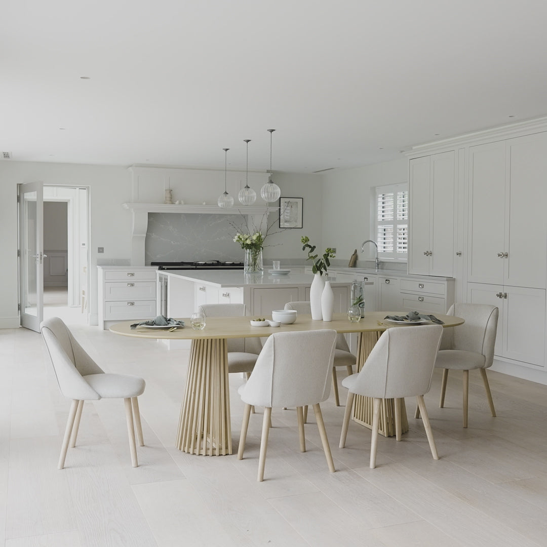 Willow 6 Seater Pale Oak Dining Table Set - Freya Oatmeal Dining Chairs - Laura James