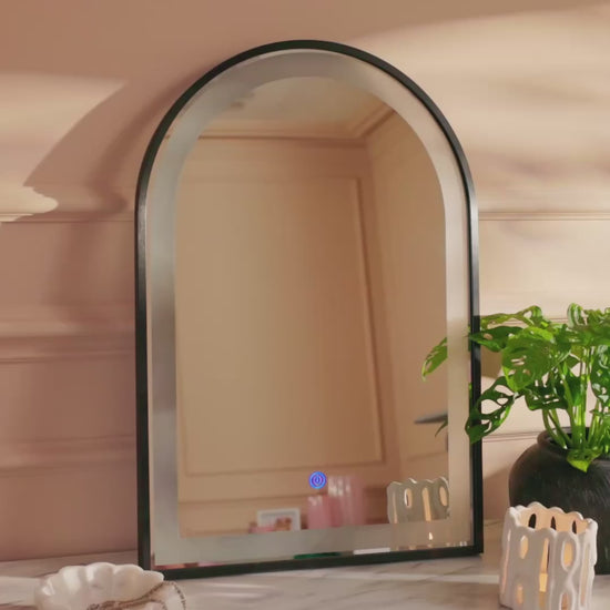 Ingham 65x45cm LED Arch Bathroom Mirror - Black - Laura James