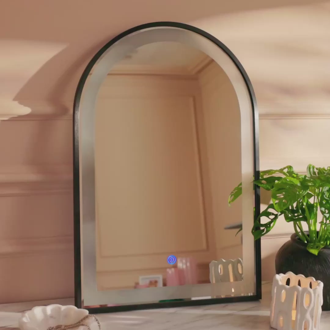 Ingham 65x45cm LED Arch Bathroom Mirror - Black - Laura James