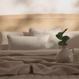 Elsham 45x45cm Scatter Cushion Cover - Light Beige Boucle with Clay Velvet Piping - Laura James