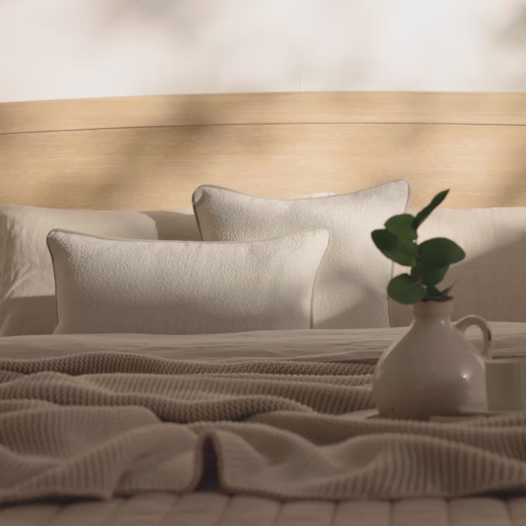 Elsham 45x45cm Scatter Cushion Cover - Light Beige Boucle with Clay Velvet Piping - Laura James