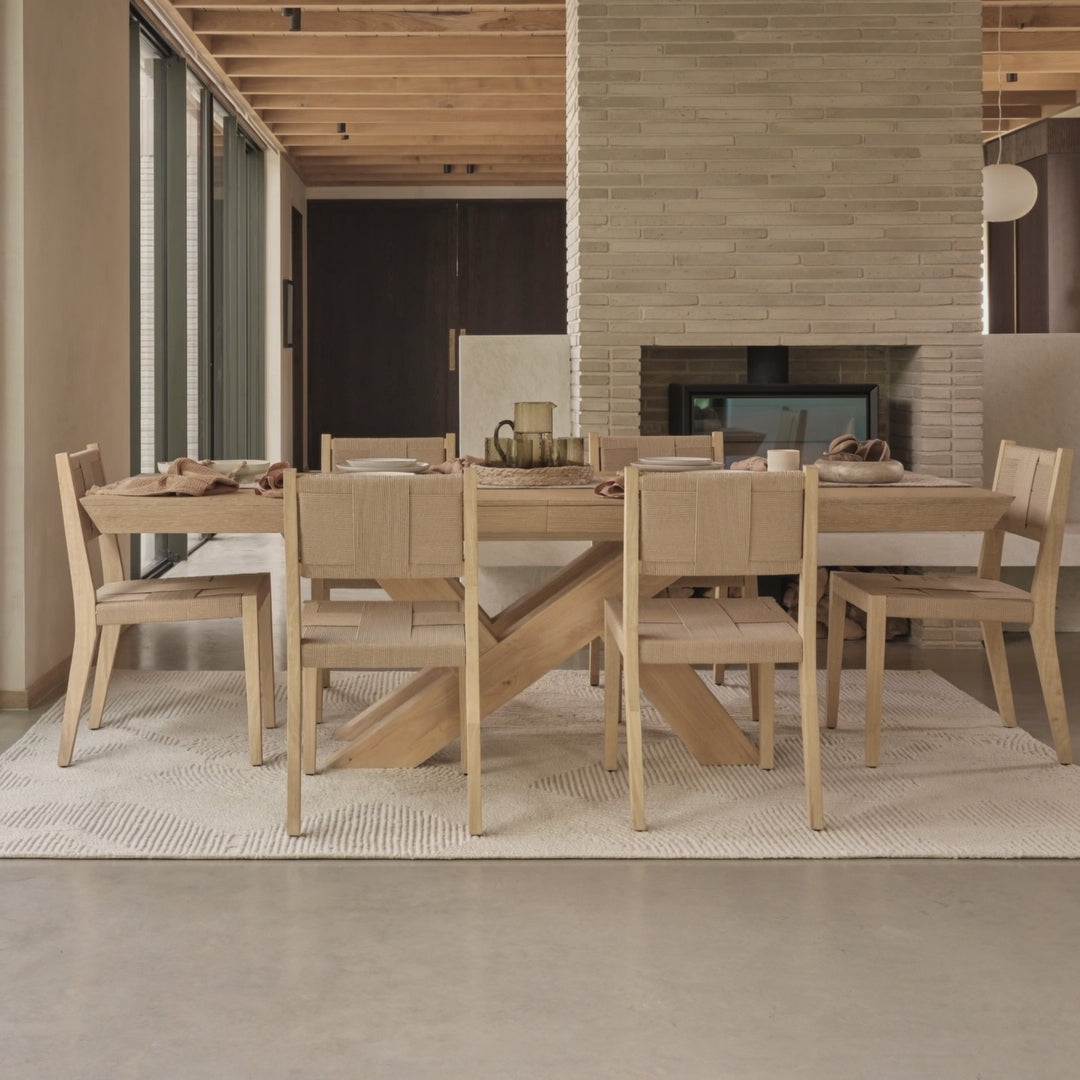 Olivia 160-240cm Whitewash Oak Dining Table Set - 6 Seater - Dinah Natural String Dining Chairs - Whitewash Oak Legs - Laura James 