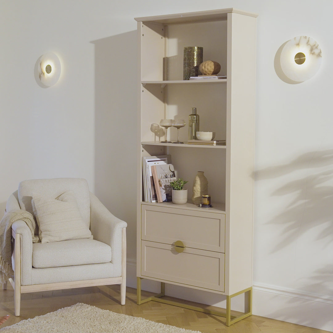 Ines Open Bookcase - Taupe & Gold - Laura James