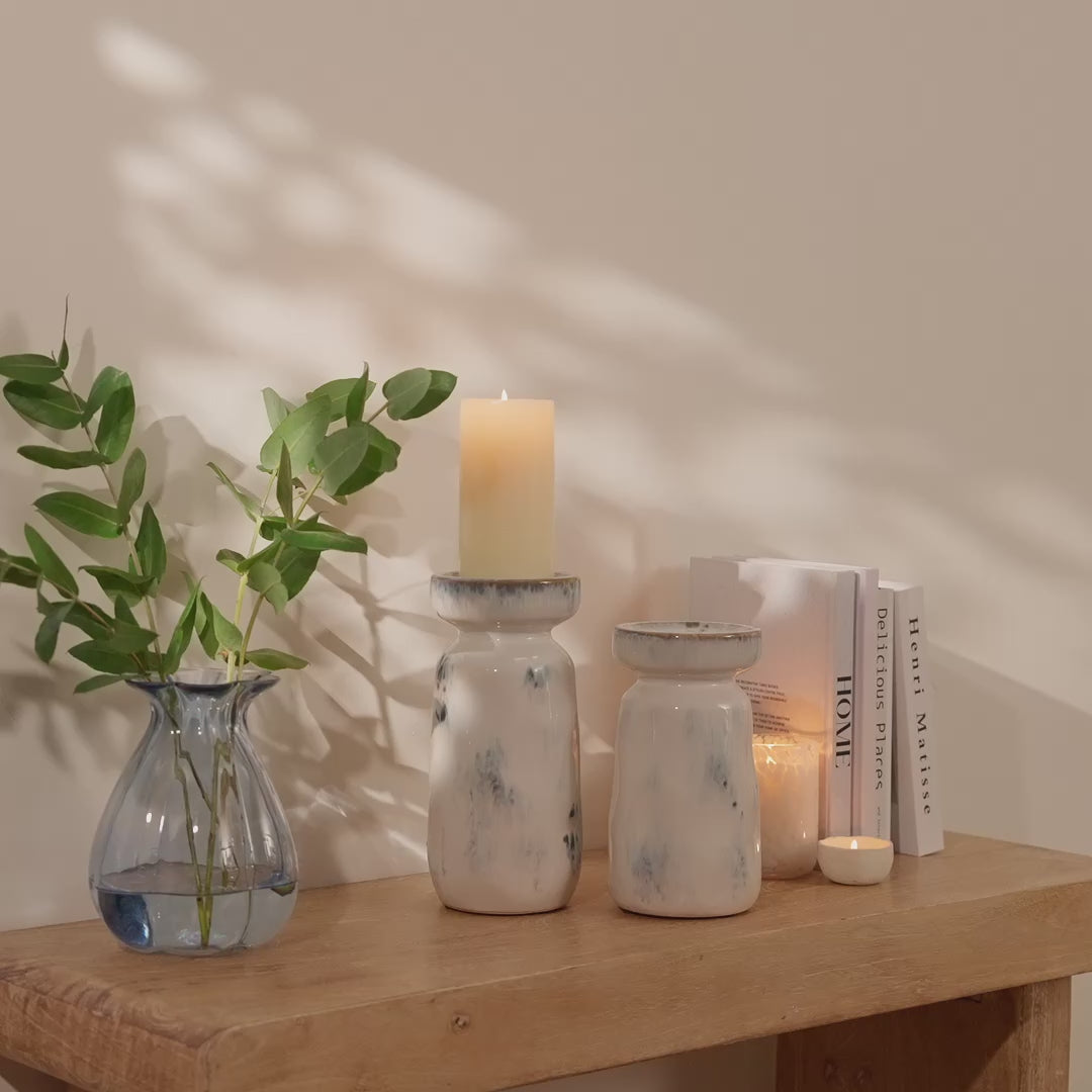 Sintra Ceramic 22.5cm Candle Holder - Cornflower Reactive Glaze - Laura James