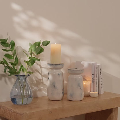 Sintra Ceramic 22.5cm Candle Holder - Cornflower Reactive Glaze - Laura James