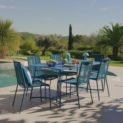 Wilder 6 Seater Blue Garden Dining Set with Ryder Teal Chairs - Laura James