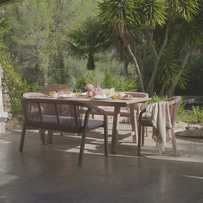 Shiro 6 Seater Wooden Garden Dining Set with 2 Shiro Benches & 2 Shiro Chairs - Pink Rope - Laura James