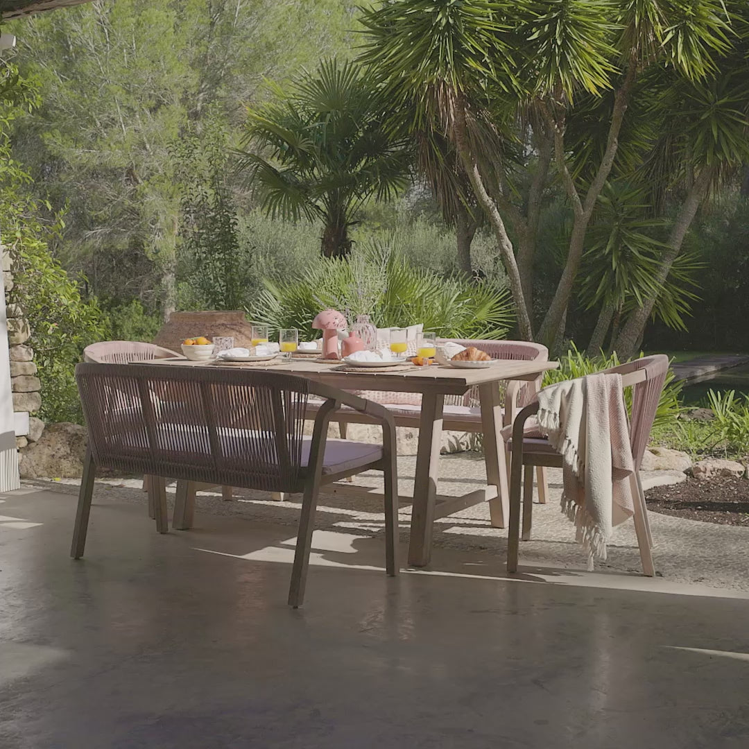 Shiro 6 Seater Wooden Garden Dining Set with 2 Shiro Benches & 2 Shiro Chairs - Pink Rope - Laura James