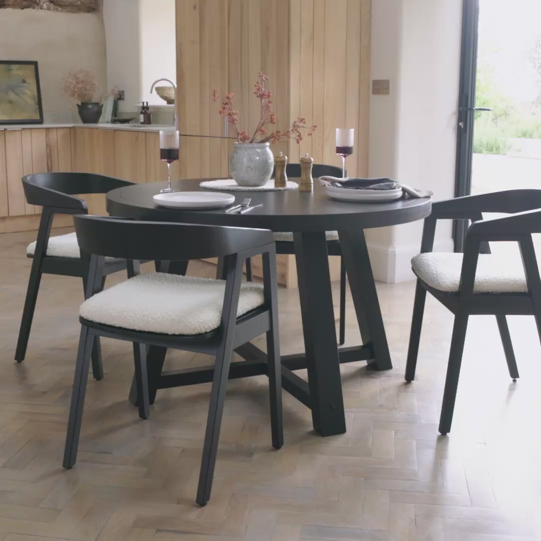 Charlotte120cmRoundDiningTable,BlackOak+4xEllaCarverDiningArmchairBlackOak - Laura James
