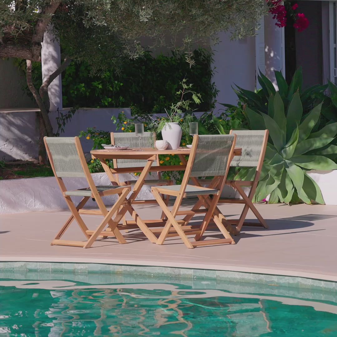 Ashby 4 Seater White Acacia Garden Dining Set with Cove Green Rope Chairs - 130cm - Laura James