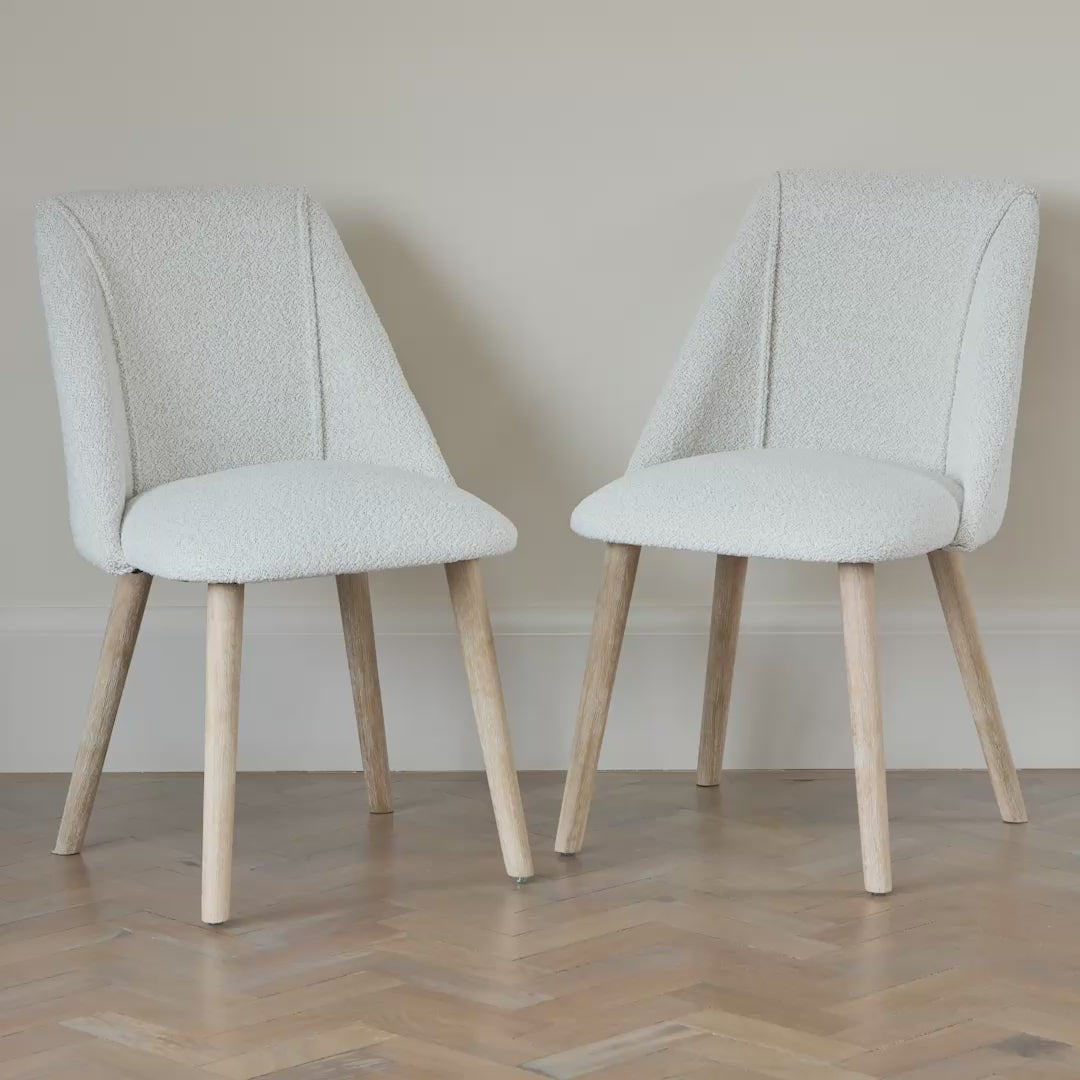 Freya Oat Boucle Dining Chair - Set of 2 - Whitewash Oak Legs - Laura James 