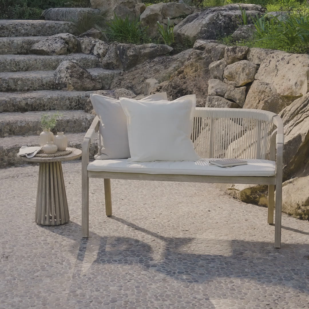 Shiro Wooden Garden Bench - Beige Rope - Laura James