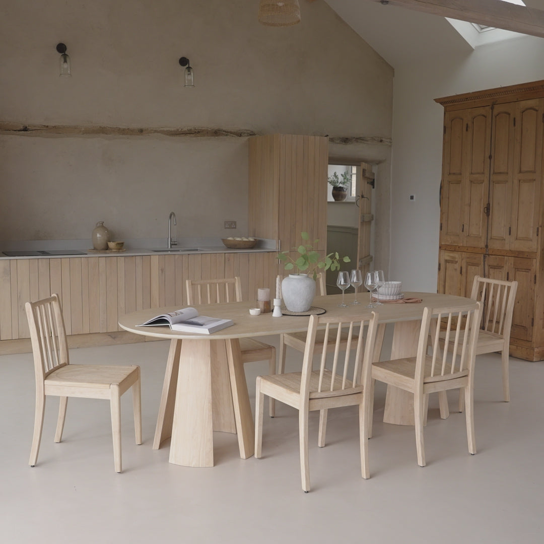 Farren Whitewash Oval Dining Table Set - 6 Seater - Tilly Dining Chairs - Whitewash Oak Legs - Laura James