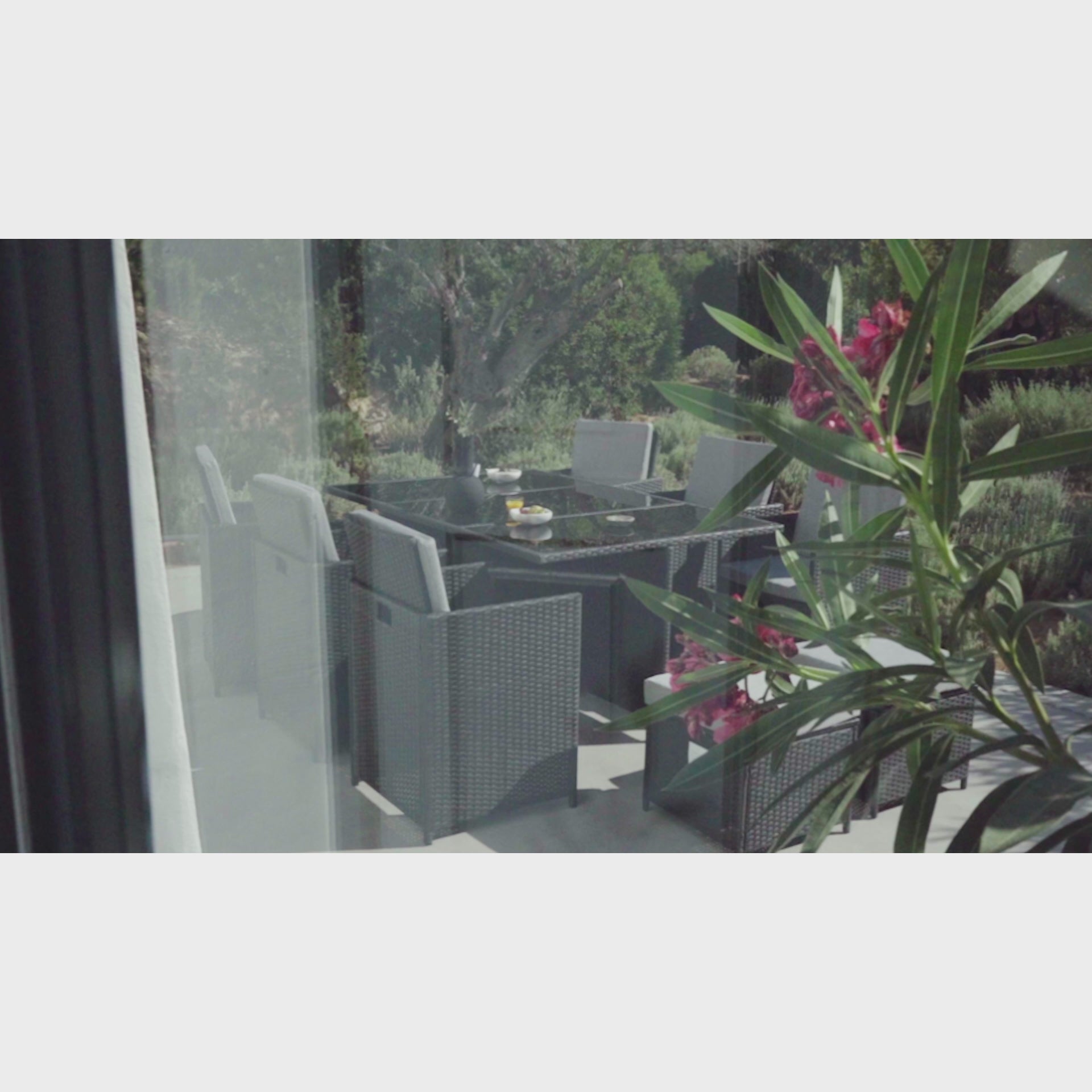 10 Seater Rattan Cube Outdoor Dining Set with Cream LED Premium Parasol- Black Weave Polywood Top