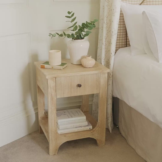 Jade 1 Drawer bedside Table - Chalked Mango Wood - Laura James