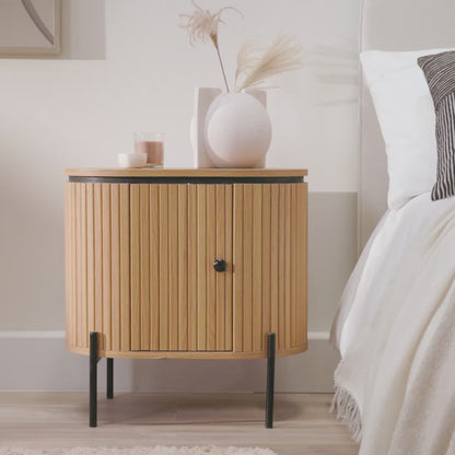 Matius Seasoned Oak 1 Left Door Bedside Table - Black Legs - Laura James 