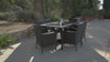 Marston 6 Seater Rattan Outdoor Dining Set with Cream LED Premium Parasol - Rattan Garden Furniture - Black - Glass Top
