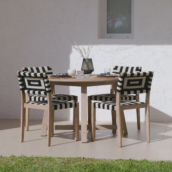 Shiro 4 Seater Round Wooden Garden Dining Set with Saffron Black/Beige Dining Chairs - Laura James