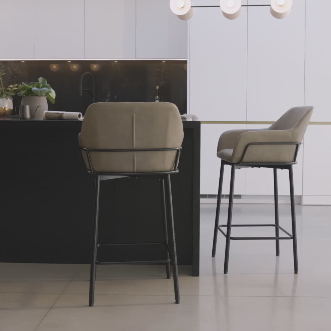 Reagan Almond Brown Bar Stool - Metal Legs - Laura James 