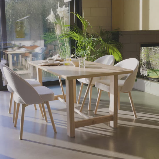 Carter Whitewash Rectangular Dining Table with 6 Marilyn Boucle Dining Chairs with Whitewash Legs - Laura James