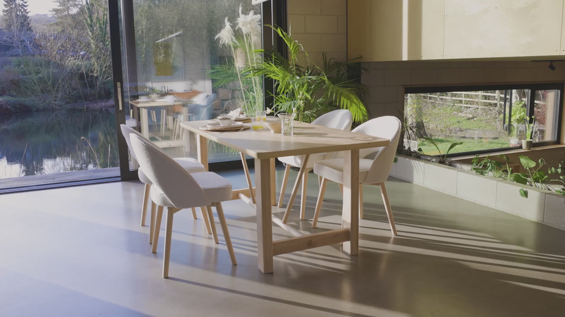 Carter Whitewash Rectangular Dining Table with 6 Marilyn Boucle Dining Chairs with Whitewash Legs - Laura James