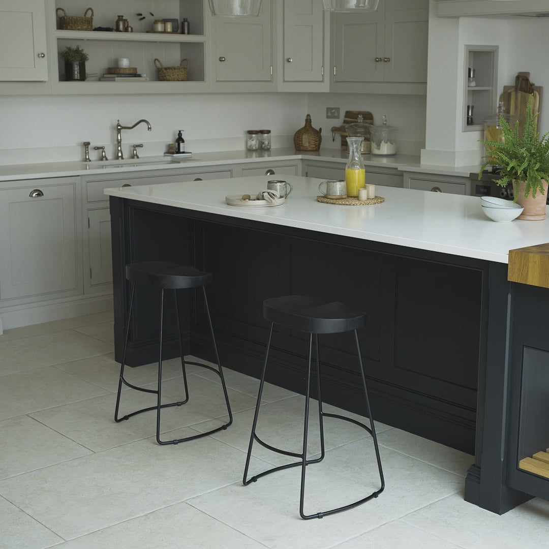 Aiden Black Mango Wood Backless Bar Stool - Set of 2