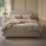 Elodie Double Ottoman Bed - Ivory Pleated with Nordic Oak Legs - Laura James 