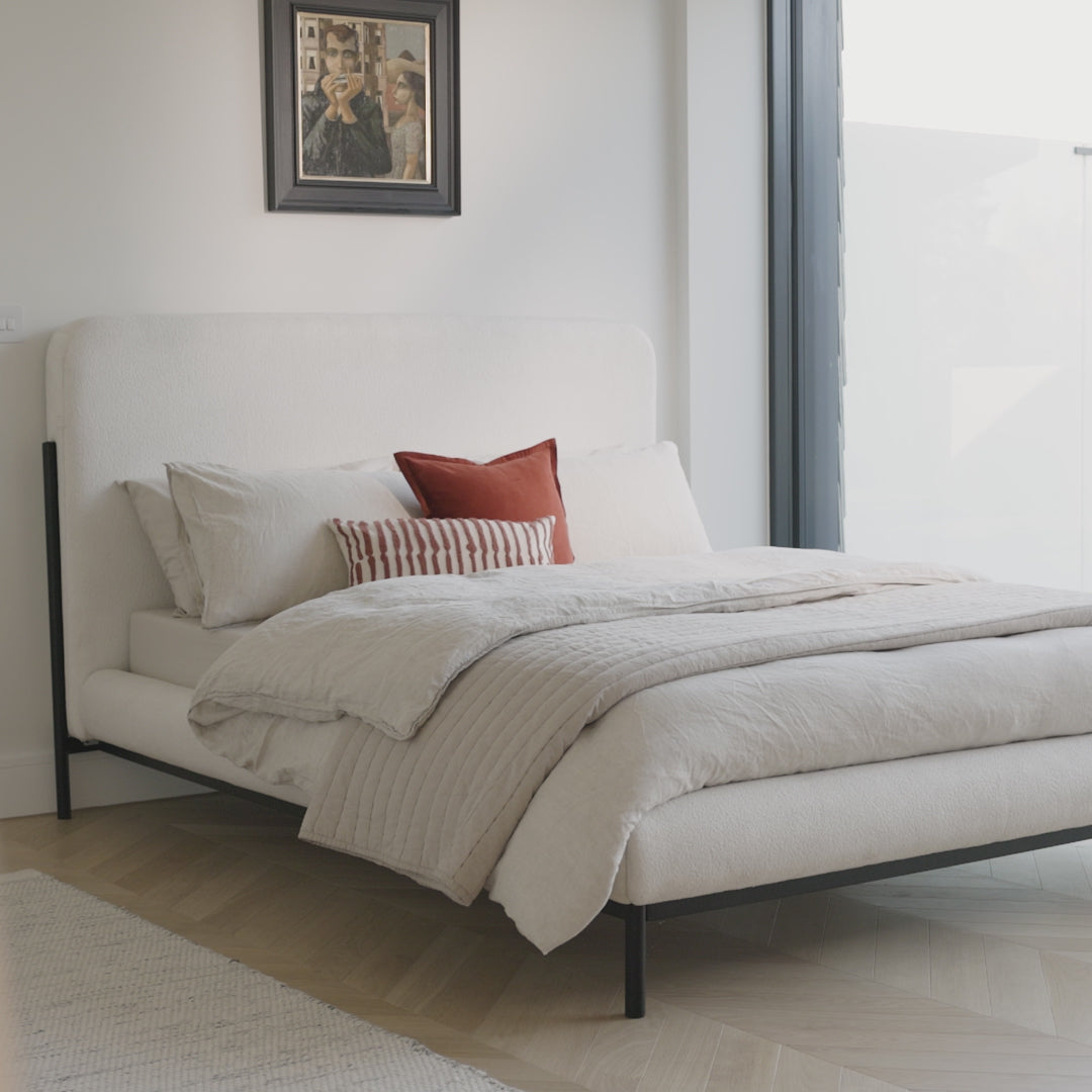 Tallulah King Bed ,Chalk White Boucle - Laura James