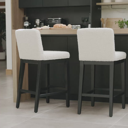 Nolan White Boucle Bar Stool - Black Oak Legs - Laura James