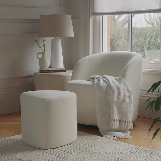 Sawyer 68cm Swivel Armchair & Alder 45cm Footstool - Oyster White - Laura James