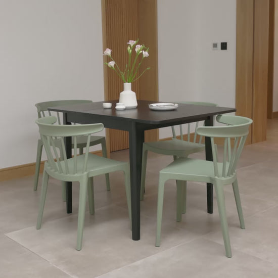 Paul Black Oak Extending Dining Table Set - 4 Seater - Agatha Olive Green Dining Chairs - Laura James