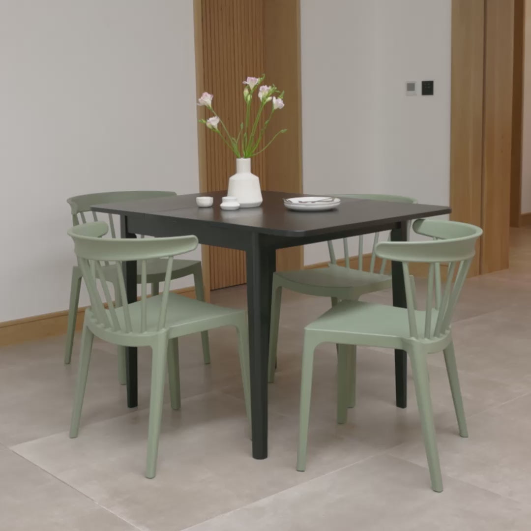 Paul Black Oak Extending Dining Table Set - 4 Seater - Agatha Olive Green Dining Chairs - Laura James