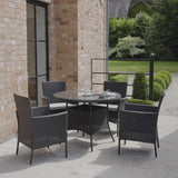 Kemble 4 Seater Rattan Round Outdoor Dining Table & Chair Set - Black - Laura James