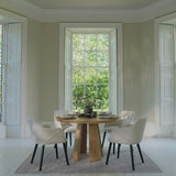 Farren 120cm Whitewash Oak Round Dining Table Set - 4 Seater - Freya Oat Boucle Armchairs with Black Legs - Laura James