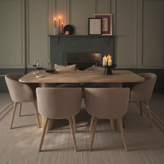 Orla 180cm Limewash Dining Table Set - 6 Seater - Archer Soft Beige Dining Chairs - Whitewash Legs - Laura James 