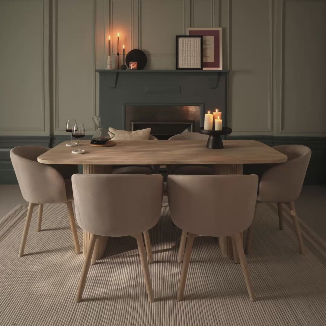 Orla 180cm Limewash Dining Table Set - 6 Seater - Archer Soft Beige Dining Chairs - Whitewash Legs - Laura James 